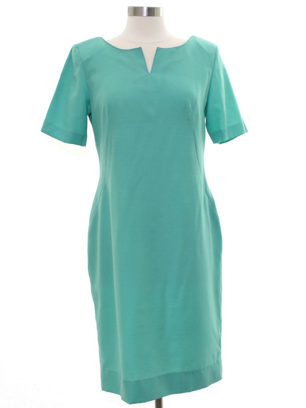 Vintage 1980s Mint Green Shantung A-Line Midi Dress Womens Small